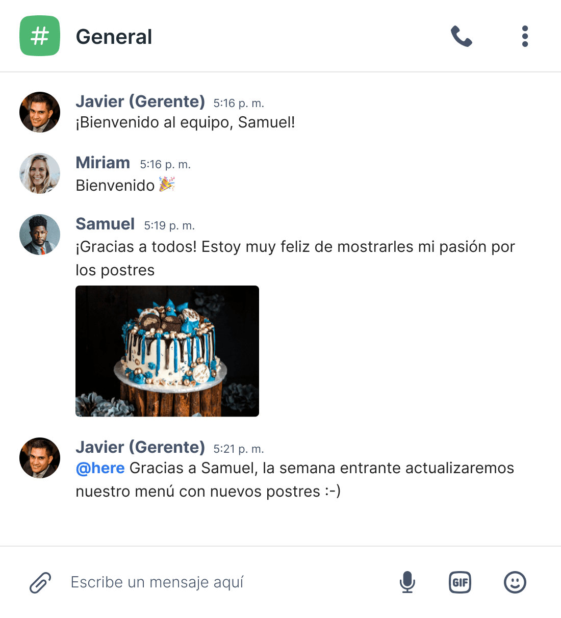 Imagen de conversaciones entre dos personas o en grupo, usa menciones