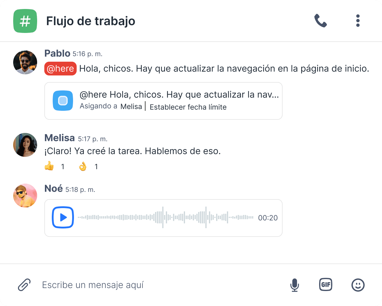Funciones de comunicación para equipos