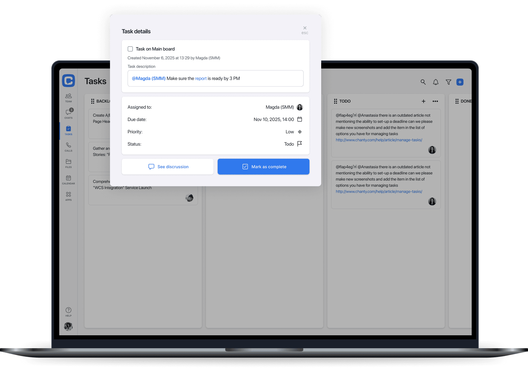 Pantalla de la tarea