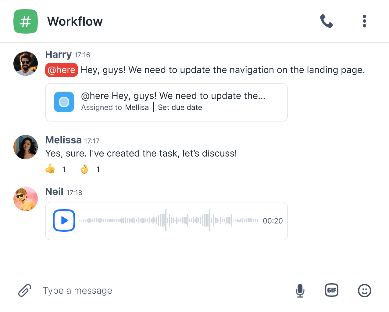 Fonctionnalités de communication de l'équipe