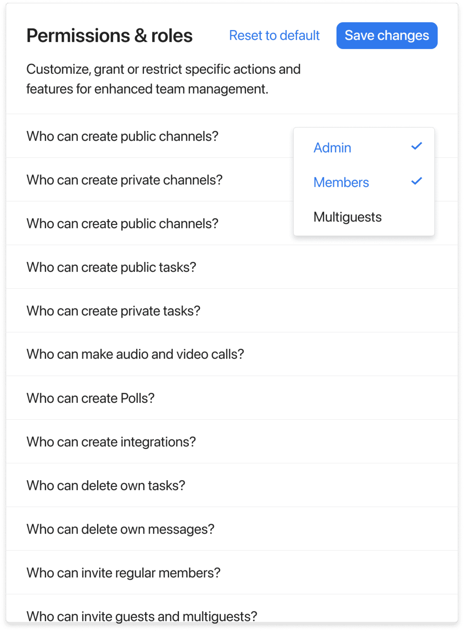 Permissions settings