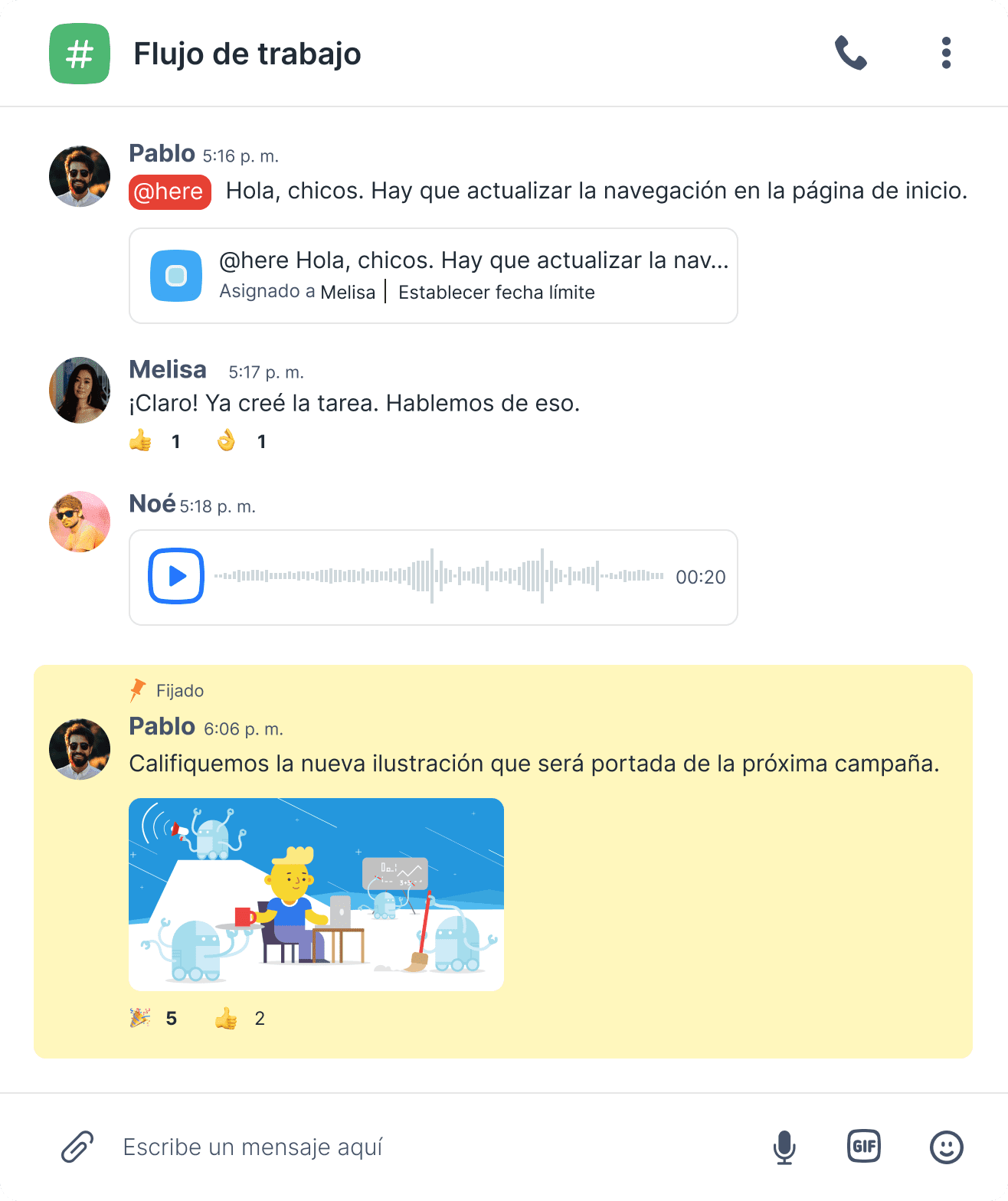 Chat de flujo de trabajo
