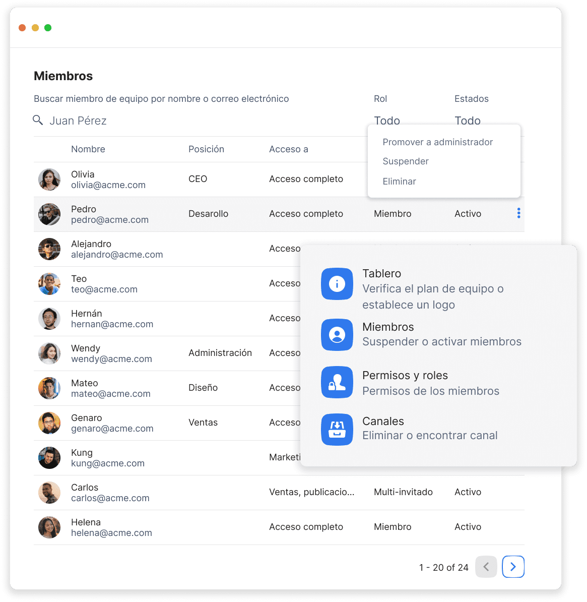 Gestión del espacio de equipo