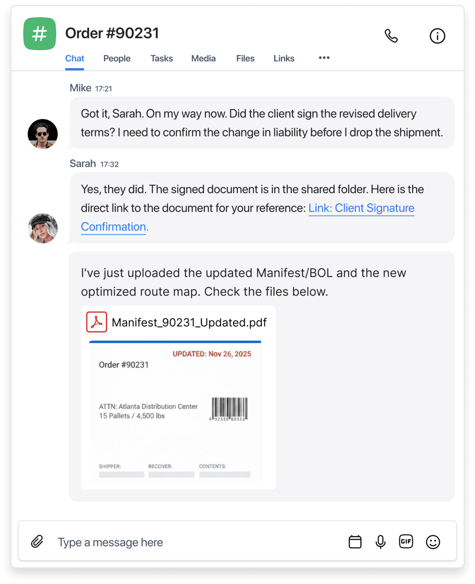 File attachment in the chat