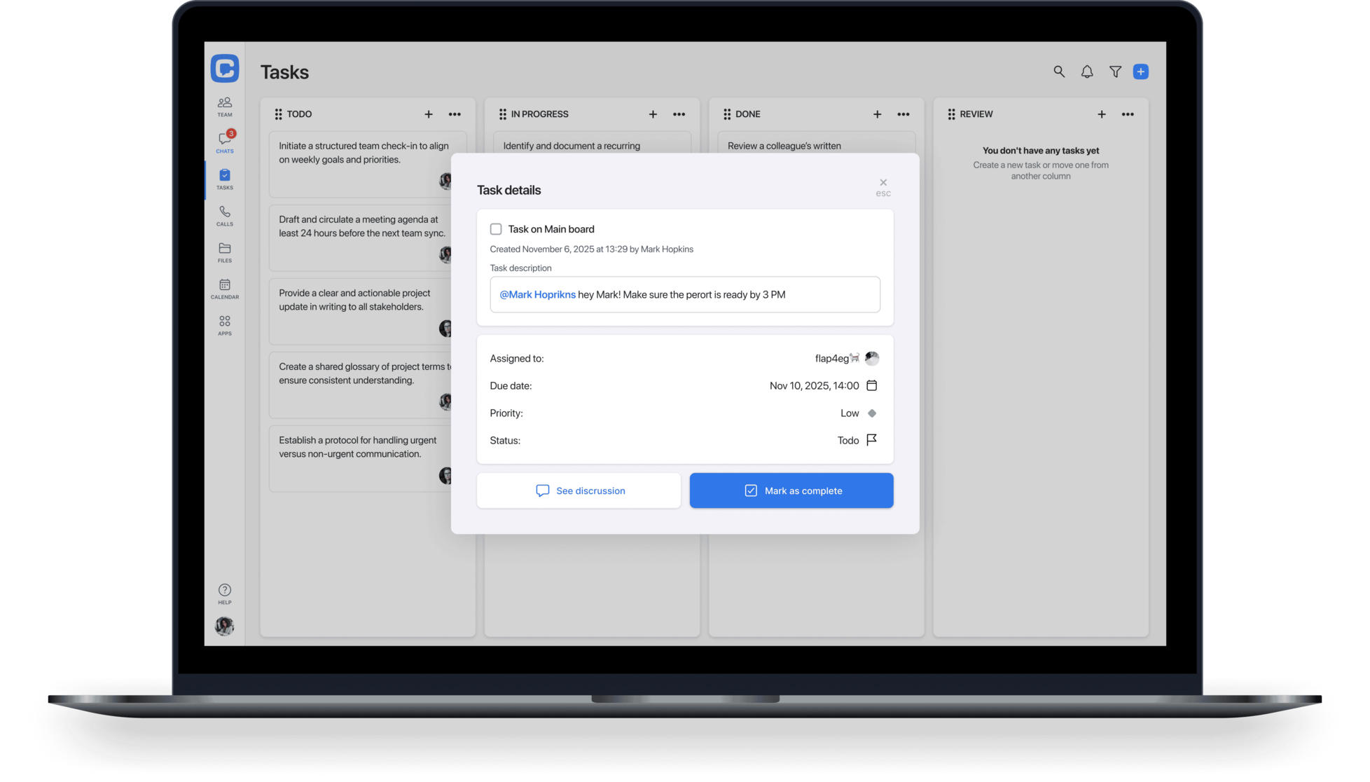 Task screen