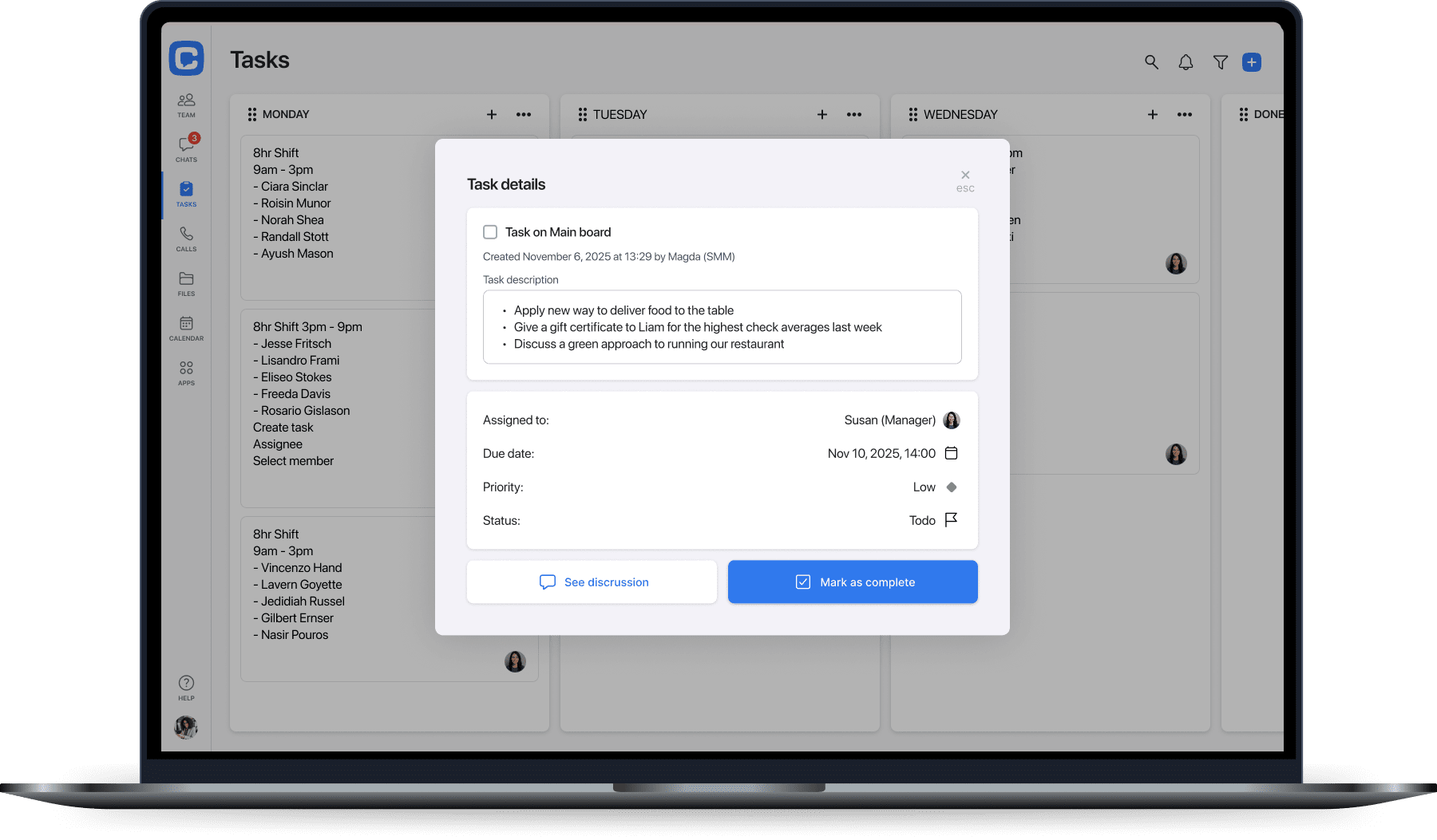 Task screen