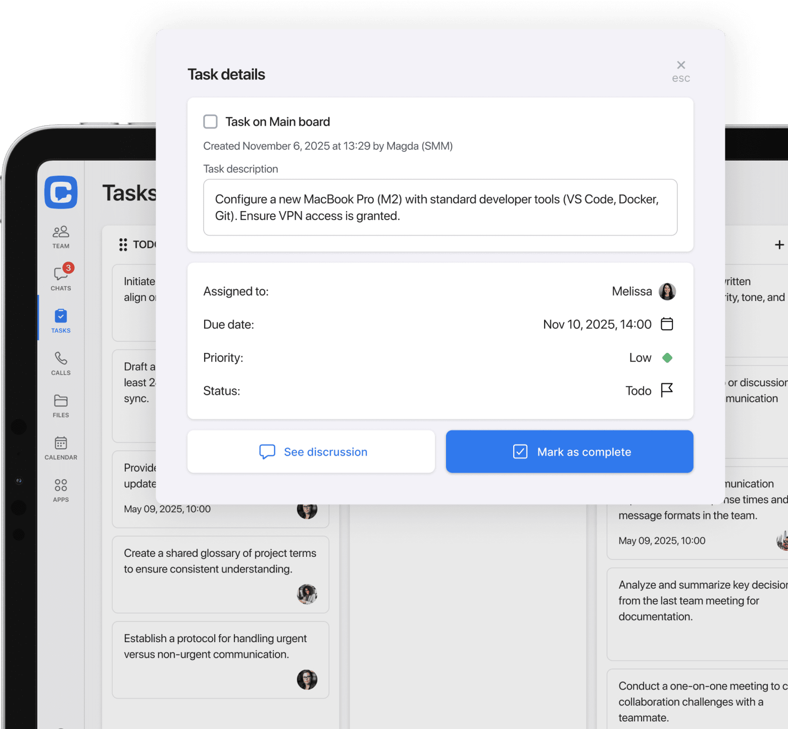Task screen