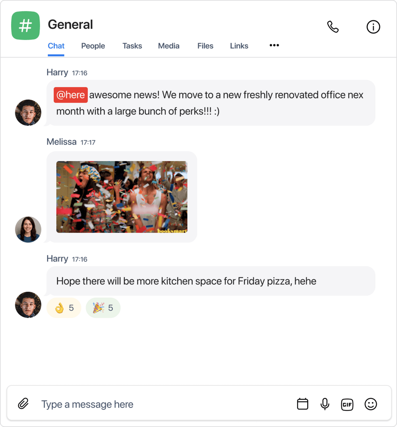 Chat announcing updates