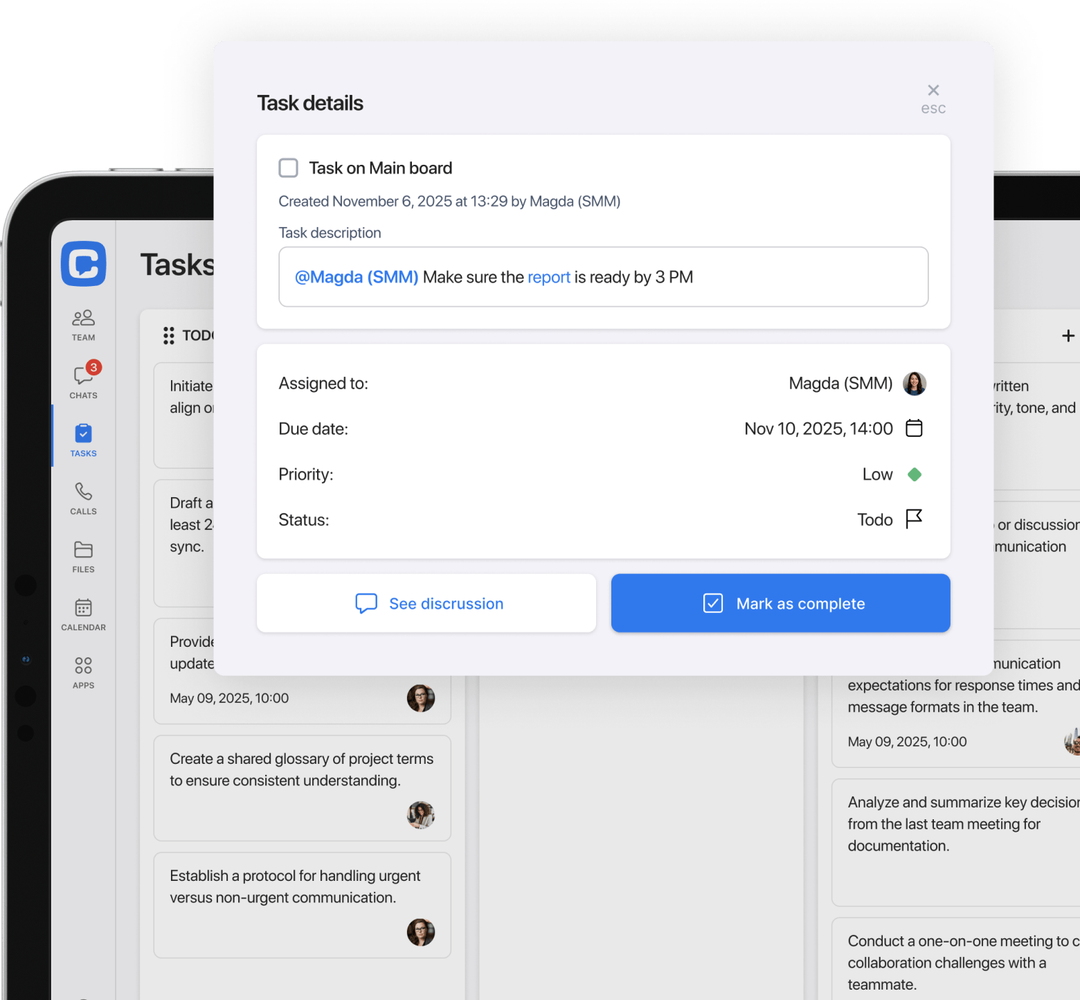 Task screen