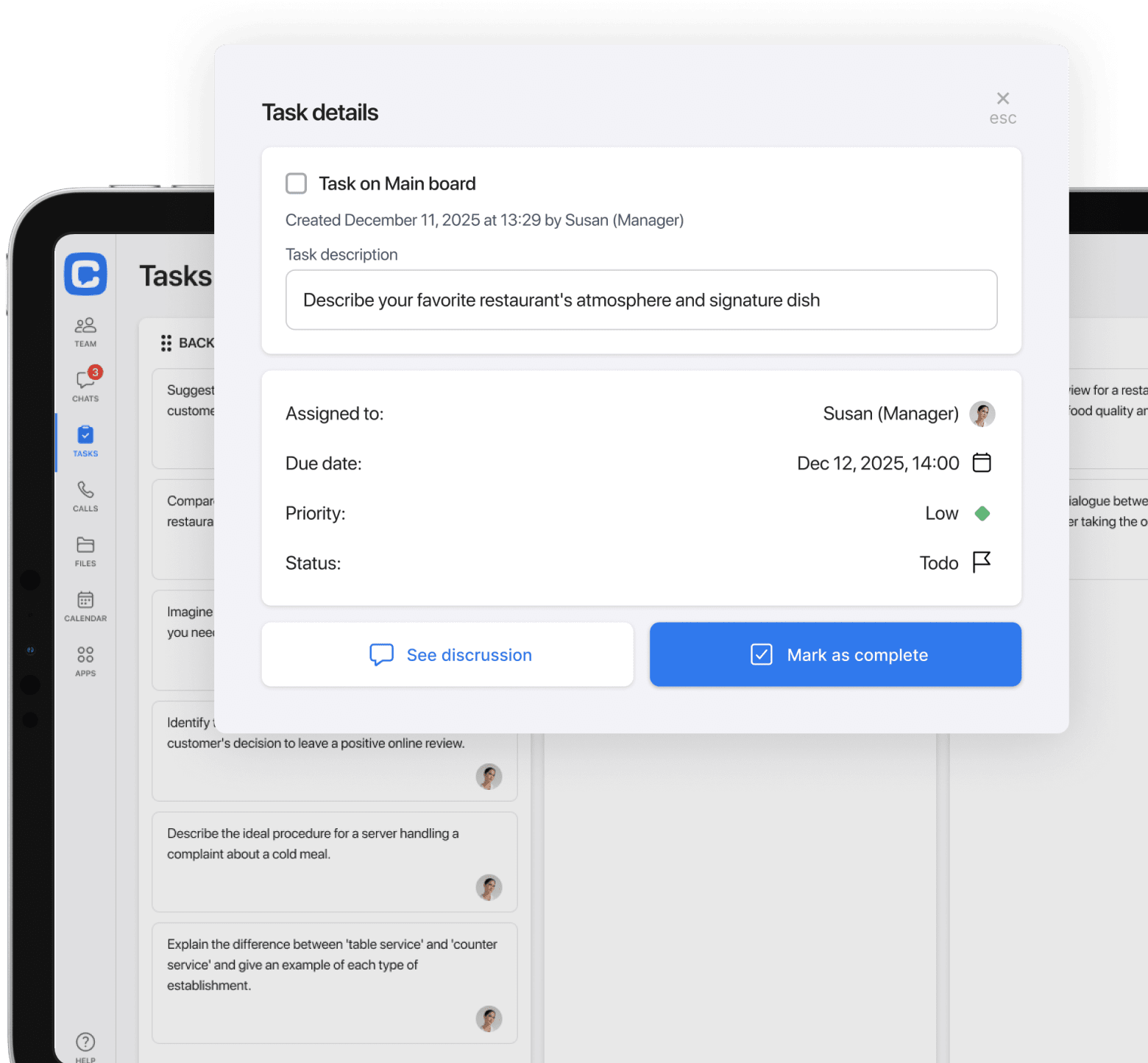 Task screen