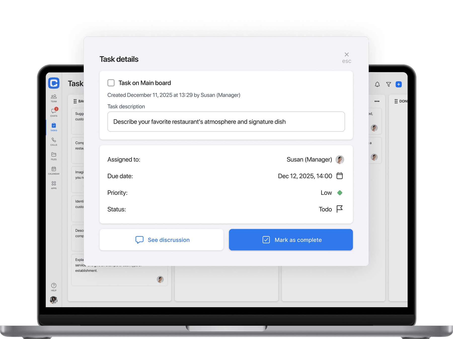 Task screen